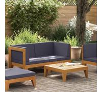 Vanitopaz Juego de 2 muebles de jardín de madera maciza de acacia con cojines de color gris oscuro, sofá de jardín resistente a la intemperie, módulo ampliable para terraza, balcón y salón al aire