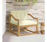 Vanitopaz Sofá central para exteriores de madera de acacia maciza con cojines de poliéster, resistente a la intemperie, sofá modular para balcón, terraza, salón, moderno elemento de asiento para un