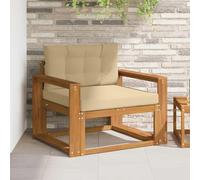Vanitopaz Sofá central para exteriores de madera de acacia maciza natural con acolchado resistente a la intemperie, altura del asiento de 37 cm, 1 plaza, diseño de lamas, ideal para balcón, terraza