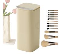 Vanity Brush Holder - Automatic Lifting Organizer, Four-Grid Cosmetic Storage with Lid, Multifunction Makeup Tool Organizer Featuring Sl esign, Desktop Accessory for Beauty Routine