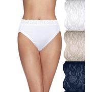 Vanity Fair Bragas de Encaje favorecedoras para Mujer: Ligeras y sedosas con Elasticidad Superior, Paquete de 3: Blanco/Beige/Azul Marino, 9