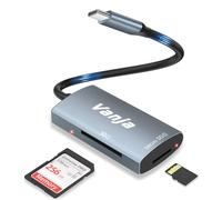 Vanja Lector de Tarjetas SD, Micro SD Adaptador USB-C de Lector Tarjetas, SD Card Reader Portátil Compatible con SD/SDHC/SDXC/MicroSD para iPhone 16/15, MacBook, iPad Pro, Smartphone