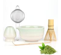 Vankarr 5 Set Matcha, Juego de Té Matcha Ceremonial, Juego de Té Matcha con Batidor de Bambú, Cuchara, Tazón y Soporte, Regalo para Amantes del Té Matcha Verde a Gradiente