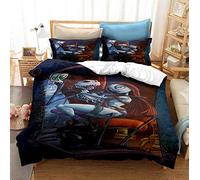 Vankie Juego de ropa de cama de 3 piezas, Pesadilla antes de Navidad, juego de funda de edredón Jack y Sally Throne con 1 funda de edredón, 2 fundas de almohada, sin edredón (King (264 x 228 cm)