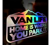 Vanlife Home is Where You Park It, calcomanía de vinilo, adhesivo reflectante cromado iridiscente holográfico, pegatina para parachoques de ventana, calcomanía para caravana, autocaravana, 200 mm