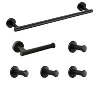 Vanloory Juego de 6 piezas de accesorios de baño de acero inoxidable 304 que incluye barra de toalla de mano + soporte para papel higiénico + 4 ganchos para toallas de baño (negro, 24 pulgadas)