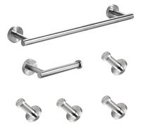 Vanloory Juego de 6 piezas de accesorios de baño de acero inoxidable 304 que incluye barra de toalla de mano + soporte para papel higiénico + 4 ganchos para toallas de bata, juego de toallero de