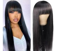 Vanmast Peluca de Pelo Humano Straight con Flequillo 100% Cabello Humano Brasileño 150% Densidad Glueless Wig Human Hair With Bangs para Mujer 20 Pulgadas Straight Human Hair Wigs With Bangs