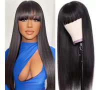 Vanmast Peluca de Pelo Humano Straight con Flequillo 100% Cabello Humano Brasileño 150% Densidad Glueless Wig Human Hair With Bangs para Mujer 18 Pulgadas Straight Human Hair Wigs With Bangs