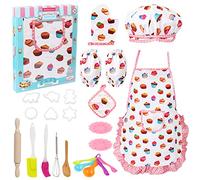 Vanmor Gorro Cocinero Niño Delantal Niña Navidad Juguetes Niña 3-8 Años, 24 PCS Kits Repostería con Molde para Hornear Delantal Niño Accesorios Cocina Juguetes Madera Infantil, Regalo Niña 3-8 Años
