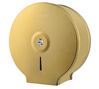 VANNSOO Dispensador comercial de papel higiénico jumbo, montaje en pared, acero inoxidable, soporte para rollo de 23 cm, dispensador de papel para baño con cerradura y llave (dorado)