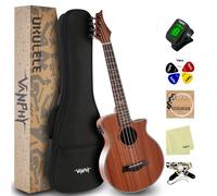 Vanphy Ukelele de concierto profesional de 66 cm, apto para principiantes, equipado con bolsa de ukelele, correa, afinador, cuerda de nailon, paño de limpieza y 5 púas