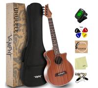 VANPHY Ukelele eléctrico de concierto, ukelele acústico eléctrico con ecualizador, ukelele de 23 pulgadas para adultos principiantes con kit de ukelele para principiantes, incluye funda para ukelele