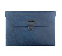 VANRA Carpeta organizadora de documentos de piel sintética, impermeable, con 2 bolsillos, carpeta A4 con cierre magnético de botón a presión (azul marino)