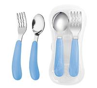 VANRA Juego de 2 piezas de tenedor y cuchara para niños pequeños con estuche de viaje, utensilios de acero inoxidable 18/8, cubiertos para niños, cubiertos para niños, juego de cubiertos para la