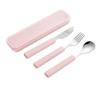 VANRA Juego de 3 utensilios para niños de acero inoxidable 18/10, cubiertos para niños, juego de cubiertos, cuchillos, cuchara, tenedor con estuche de viaje para lonchera infantil (rosa)