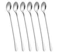 VANRA Juego de 6 cucharas de té helado de mango largo de 9 pulgadas, cucharas de helado de acero inoxidable 18/8, cucharas de cóctel para agitar, cucharas largas de café
