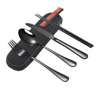 VANRA Juego de cubiertos de viaje portátil, juego de cubiertos de acero inoxidable de 4 piezas, reutilizables, para trabajo, almuerzo, tenedor, cuchara, cuchillo, palillos