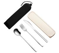 VANRA Juego de utensilios de viaje portátiles de 3 piezas con funda, juego de cubiertos de acero inoxidable 18/8, juego de cubiertos reutilizables con tenedor, cuchara y cuchillo para almuerzo, viajes