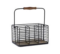 VANRA Soporte para utensilios de cocina, organizador de condimentos, cesta de almacenamiento, organizador de cubiertos de metal con mango de madera, color negro