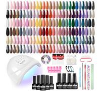 VANREESA 55 Colores Kit Uñas Semipermanentes, 77PZ Uñas Semipermanentes Kit Completo con Top Base Mate Purpurina Coat Lampara UV Uñas 48W y Herramientas para Manicura, Kit Manicura para Principiantes
