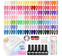 VANREESA 55 Colores Kit Uñas Semipermanentes, Uñas Semipermanentes Kit Completo 77PZ con Top Base Mate Purpurina Coat Lampara UV Uñas 48W y Herramientas para Manicura, Regalo para Mujeres