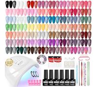 VANREESA 55 Colores Kit Uñas Semipermanentes, Uñas Semipermanentes Kit Completo 77PZ con Top Base Mate Purpurina Coat Lampara UV Uñas 48W y Herramientas para Manicura, Regalo para Mujeres