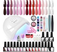 VANREESA Kit Uñas Semipermanentes 16 Colores Uñas Semipermanentes Kit Completo con Lámpara U V 48W Set Manicura Semipermanente con Mate Top Base Coat