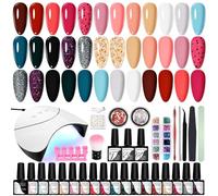 VANREESA Uñas Semipermanentes Kit Completo, 18 Colores Kit Uñas Semipermanentes con Lámpara UV 36W Clásico Nude Rosa Rojo Negro Set Manicura con Base Top Mate Coat, Regalos para Mujeres