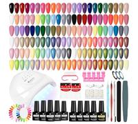 VANREESA Uñas Semipermanentes Kit Completo, 35 Colores Kit Uñas Semipermanentes con Base Top Coat Purpurina Lampara UV y Herramientas Manicura, Set Manicura Para Todo el Año para Principiantes