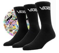 Vans Calcetines originales logo classic socks crew unisex adulto media pantorrilla - paquete de 3 pares y 10 pegatinas casuales, negro + 10 sticks, L