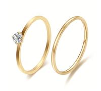VanSabrina Anillo de boda de acero inoxidable de 1 mm/2 mm con circonita cúbica, apilable, no se deslustra, ajuste cómodo, Acero inoxidable, Sin piedra preciosa