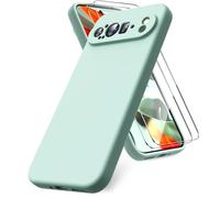 Vansdon Funda Compatible con Google Pixel 9 Pro XL, 2 Unidades Protector Pantalla Cristal Templado, Silicona Líquida Gel Ultra Suave Funda- Menta
