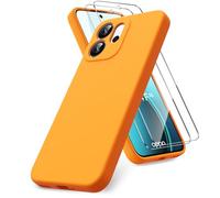 Vansdon Funda Compatible con OPPO Reno 14 F/14 FS 4G/5G, 2 Unidades Protector Pantalla Cristal Templado, Silicona Líquida Gel Ultra Suave Funda- Naranja