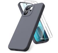 Vansdon Funda Compatible con OPPO Reno 14 F/14 FS 4G/5G, 2 Unidades Protector Pantalla Cristal Templado, Silicona Líquida Gel Ultra Suave Funda- Gris Oscuro