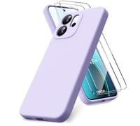 Vansdon Funda Compatible con OPPO Reno 14 F/14 FS 4G/5G, 2 Unidades Protector Pantalla Cristal Templado, Silicona Líquida Gel Ultra Suave Funda- Morado Claro