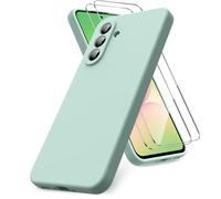 Vansdon Funda Compatible con Samsung Galaxy A56 5G, 2 Unidades Protector Pantalla Cristal Templado, Silicona Líquida Gel Ultra Suave Funda- Menta