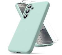 Vansdon Funda Compatible con Samsung Galaxy S24, 2 Unidades Protector Pantalla Cristal Templado, Silicona Líquida Gel Ultra Suave Funda- Menta