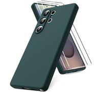 Vansdon Funda Compatible con Samsung Galaxy S25 Ultra, 2 Unidades Protector Pantalla Cristal Templado, Silicona Líquida Gel Ultra Suave Funda- Verde Noche