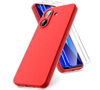 Vansdon Funda Compatible con Xiaomi Poco C65 / Redmi 13C, 2 Unidades Protector Pantalla Cristal Templado, Silicona Líquida Gel Ultra Suave Funda- Rojo