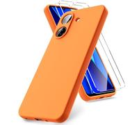 Vansdon Funda Compatible con Xiaomi Poco C65 / Redmi 13C, 2 Unidades Protector Pantalla Cristal Templado, Silicona Líquida Gel Ultra Suave Funda- Naranja