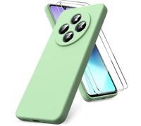 Vansdon Funda Compatible con Xiaomi Redmi 14C/Xiaomi Poco C75, 2 Unidades Protector Pantalla Cristal Templado, Silicona Líquida Gel Ultra Suave Funda- Verde Matcha