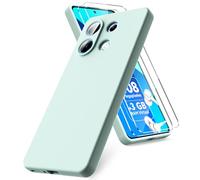 Vansdon Funda Compatible con Xiaomi Redmi Note 13 4G, 2 Unidades Protector Pantalla Cristal Templado, Silicona Líquida Gel Ultra Suave Funda- Menta