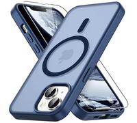 Vansdon Funda Magnética para iPhone 13/14 con 1 Piezas Cristal Templado, Compatible con Magsafe, Protección contra caídas de Grado Militar, Carcasa translúcida Mate Ultrafina-Azul Marino
