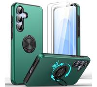 Vansdon Funda para Samsung Galaxy S25 FE con 2 Piezas Cristal Templado, Carcasa Militar a Prueba de Golpes para Samsung S25 FE, Estuche para Soporte Giratorio Magnético de 360°-Verde Noche