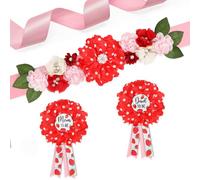 Vansolinne Juego de ramillete de fresa para maternidad, diseño de ramillete con temática de bayas, decoración de baby shower, color rojo y rosa, cinturón para el vientre revelado por género, regalo de
