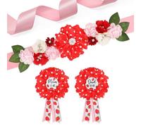 Vansolinne Juego de ramillete de fresa para maternidad, diseño de ramillete con temática de bayas, decoración de baby shower, color rojo y rosa, cinturón para el vientre revelado por género, regalo de