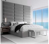 VANT Paneles de Pared con Detalles Tapizados - Paquetes de 4 - Fácil de Instalar - Cabecera Twin-King Size (Terciopelo Fumar Gris, 91cm Ancho)