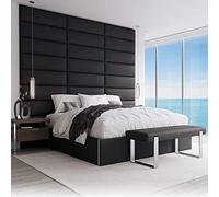 VANT Paneles de pared con Detalles Tapizados - Paquetes de 4 - Fácil Instalar - Cabecera Gemelo - Tamaño Gigante (Cuero Vintage Jet Black, 76cm Ancho)