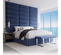 VANT Paneles de pared con tapizado - Paquetes de 4 - Fácil de Instalar - Cabecera Gemelo - Tamaño Gigante (Terciopelo Azul Marino, 91cm Ancho)